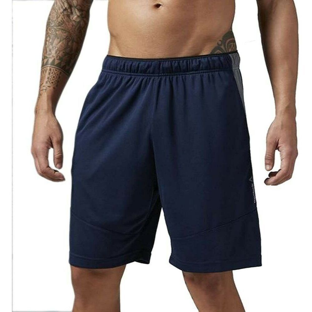 Reebok Mens Blue‎ Drawstring Elastic Waist Athletic Running Shorts Size M